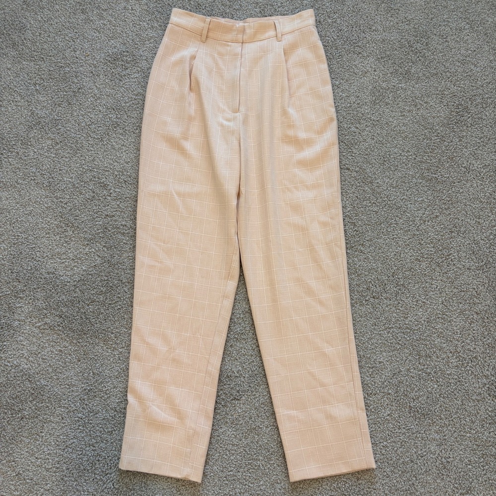 Revolve Song of Style Pants Womens M Pink Plaid Pleated Tapered Trouser‎ Preppy
